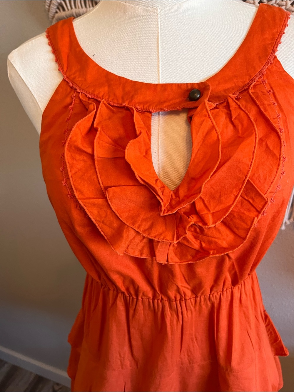 Maeve Orange Ruffle Tiered Mini Dress NWOT (Belt & Necklace not included) - Picture 5 of 9